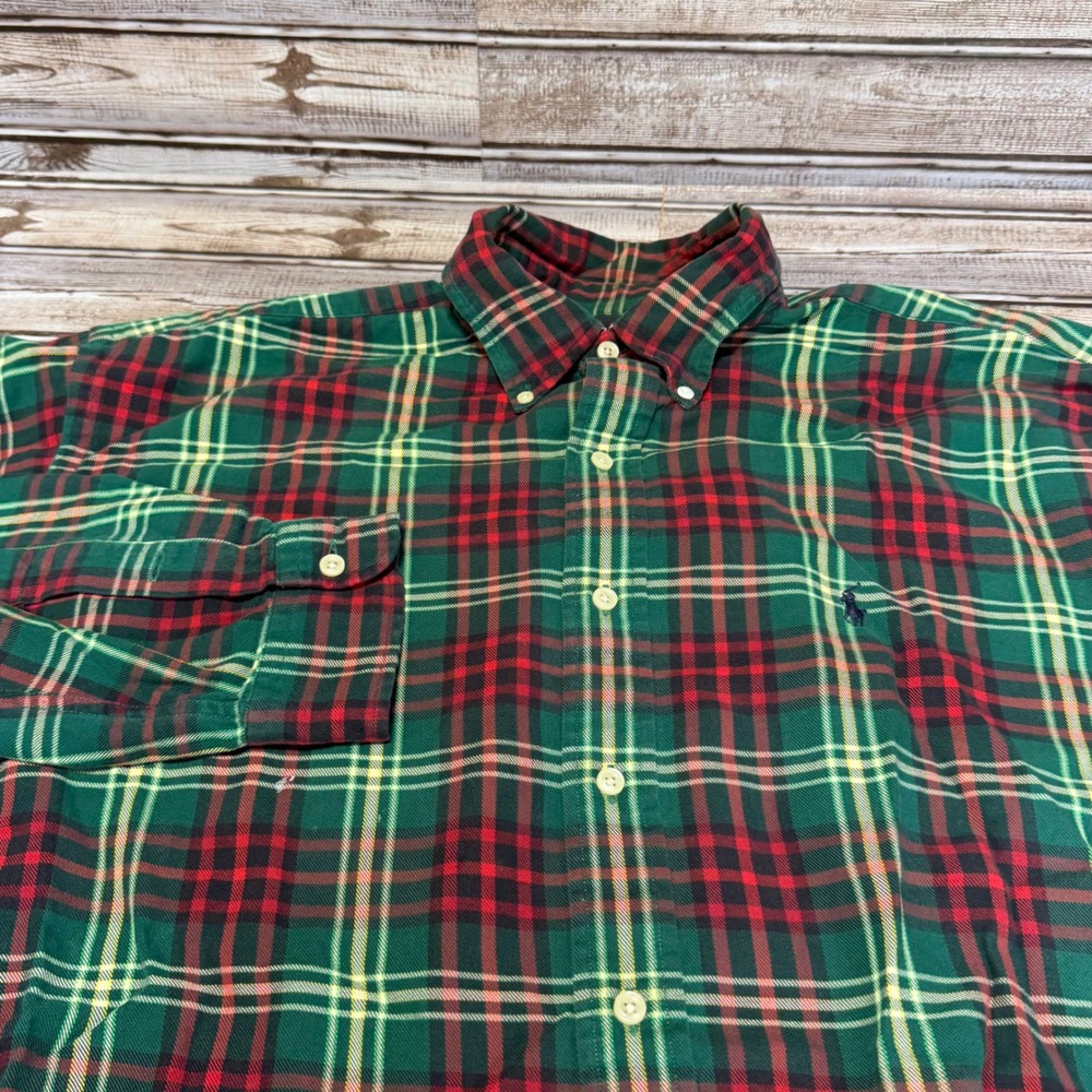 Ralph Lauren Blaire Button Down Shirt Mens XL Green Red‎ Plaid Flannel Cotton
